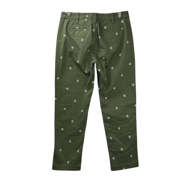 J. Crew Womens Sz 4 High-Rise Girlfriend Chino Pants Olive Green Daisy Print NWT - Picture 2 of 16